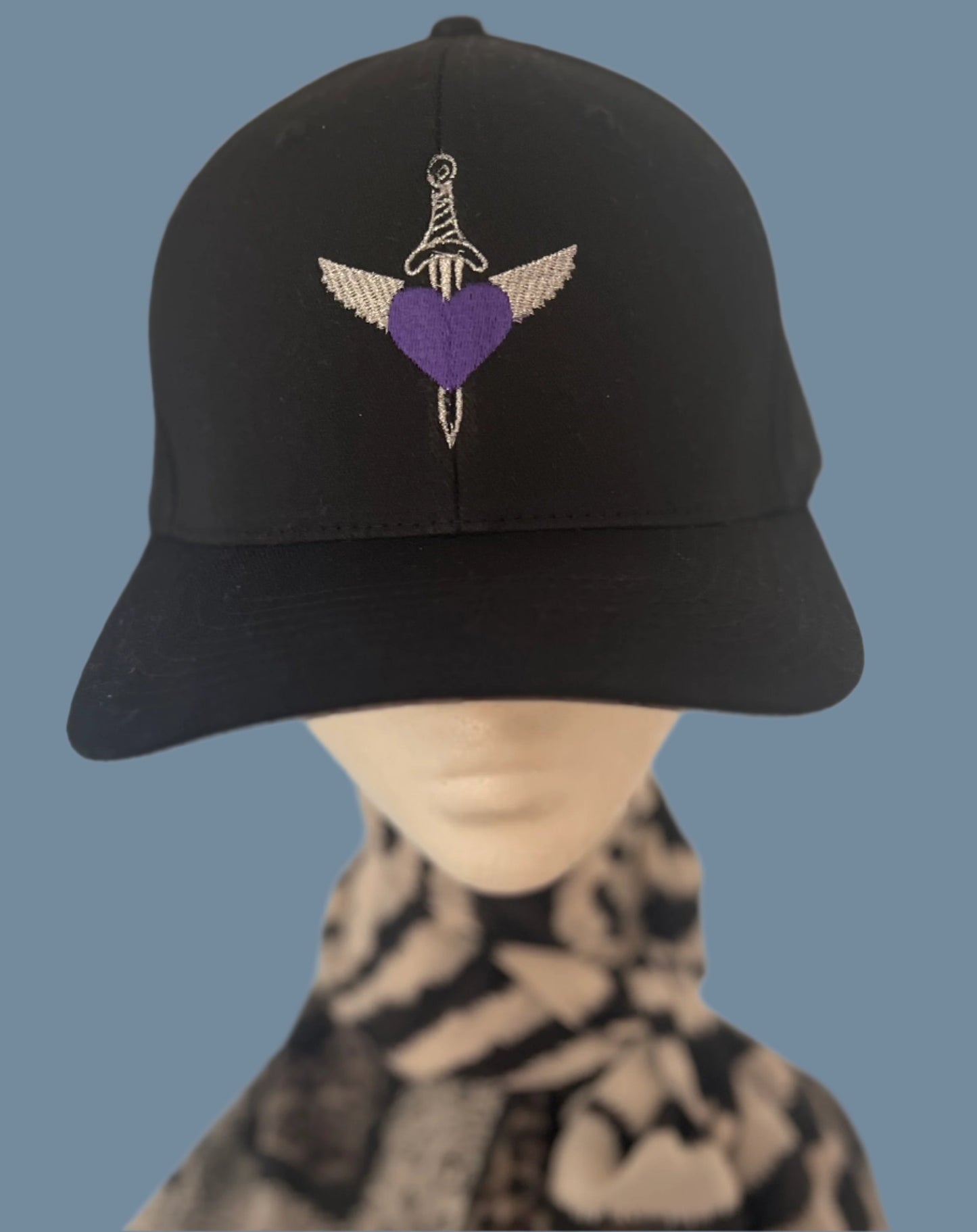 HERO BALL CAP w Purple Hearts & Silver Wings. Black