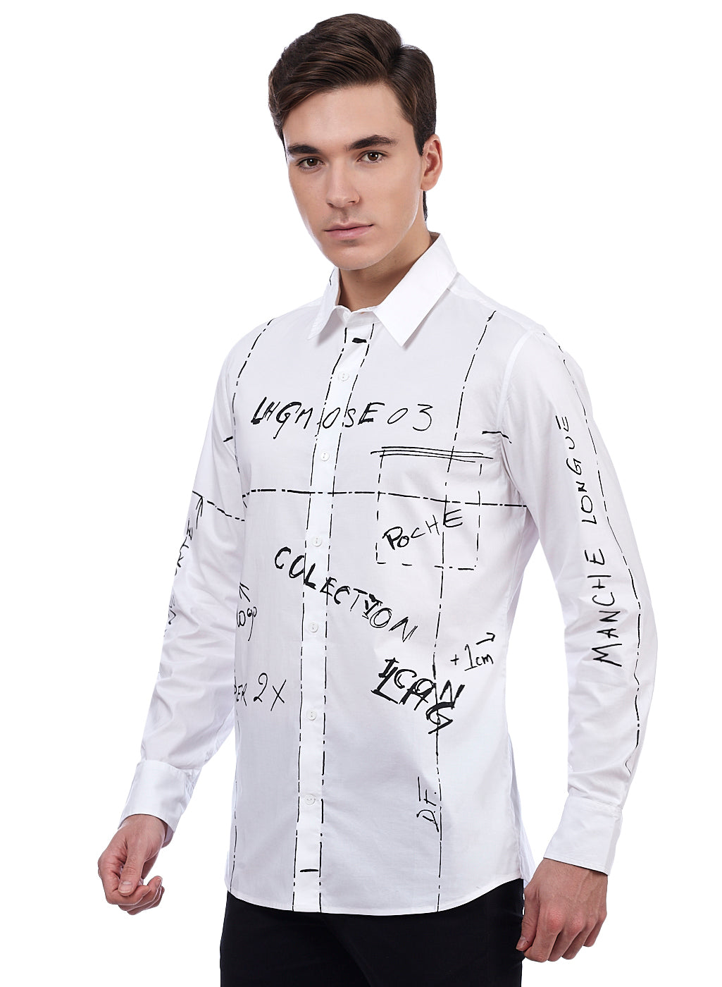 Euro~Fit Men's Designer Cotton Shirts Scribble Pattern Long Sleeve