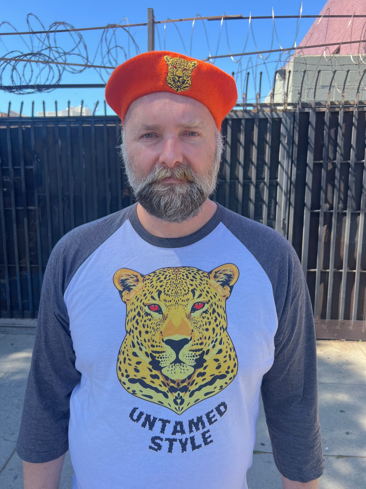 ROYAL FRENCH BERET EMBROIDERED LEPPARD CREST in TANGERINE DREAMS