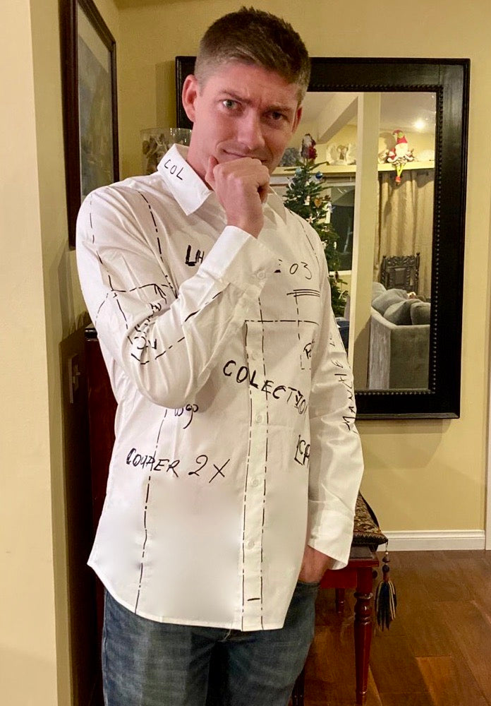 Euro~Fit Men's Designer Cotton Shirts Scribble Pattern Long Sleeve