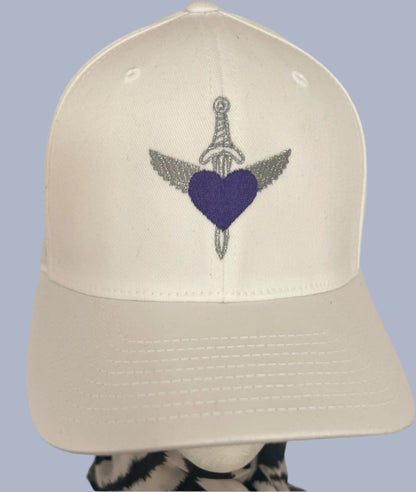 HERO BALL CAP w Purple Hearts & Silver Wings - White