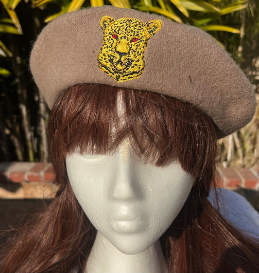 ROYAL FRENCH BERET Embroidered  LEPPARD CREST KHAKI