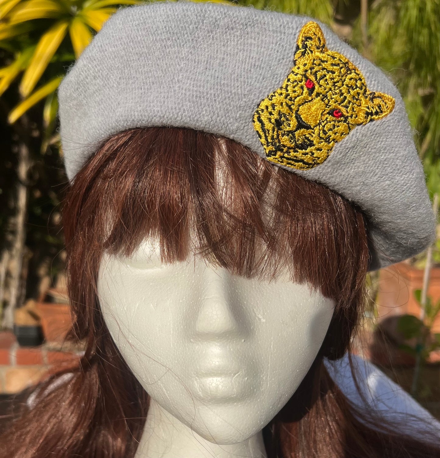 ROYAL FRENCH BERET Embroidered LEPPARD CREST - HEATHER