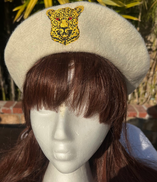 ROYAL FRENCH BERET Embroidered  LEPPARD CREST  IVORY