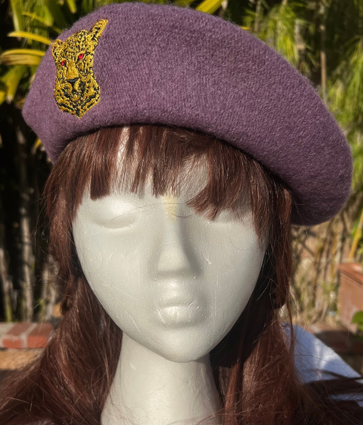 ROYAL FRENCH BERET EMBROIDERED LEPPARD CREST in MAUVE