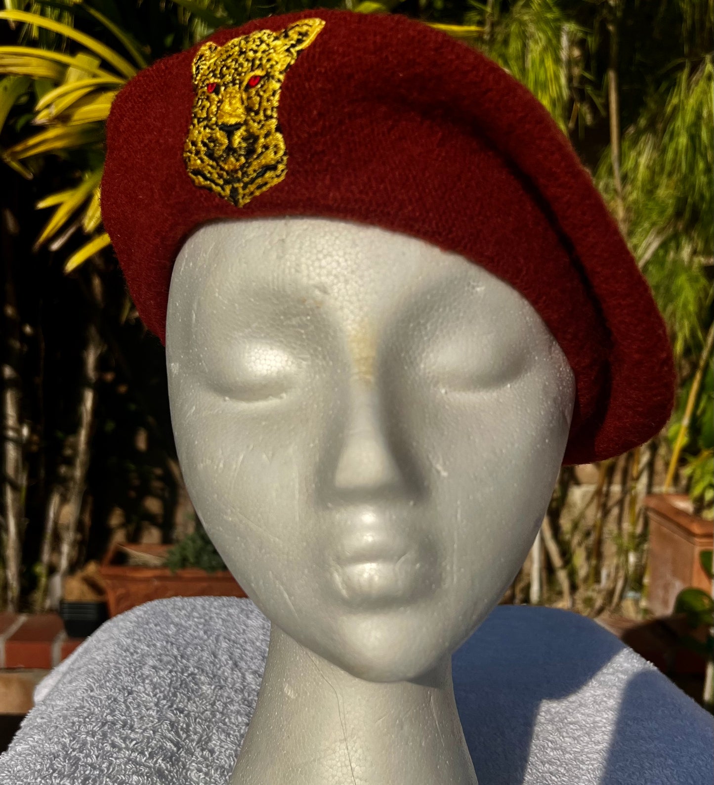 ROYAL FRENCH BERET EMBROIDERED LEPPARD CREST PINOT NOIR